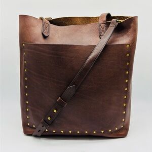Madewell Brown Bucket Crossbody Bag with Gold Studs
